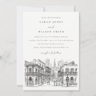 Minimale New Orleans Louisiana Skizze Hochzeit Einladung