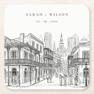 Minimale New Orleans Louisiana Skizze Hochzeit Rechteckiger Pappuntersetzer