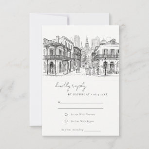 Minimale New Orleans Louisiana Skizze Hochzeit RSVP Karte