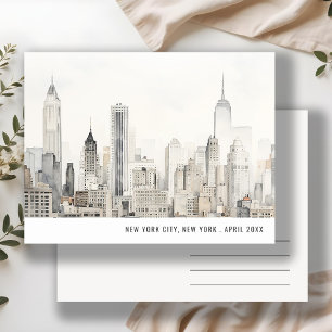 Minimale New Yorker Skyline Aquarell Reise  Postkarte