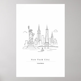 Minimale New Yorker Stadtlinien-Kunst | NYC-Skylin Poster