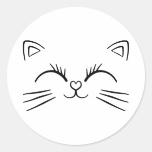 Minimale Niedliche Cat Face Doodle-Kontur Runder Aufkleber