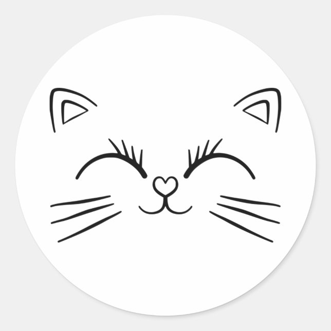 Minimale Niedliche Cat Face Doodle-Kontur Runder Aufkleber (Vorderseite)