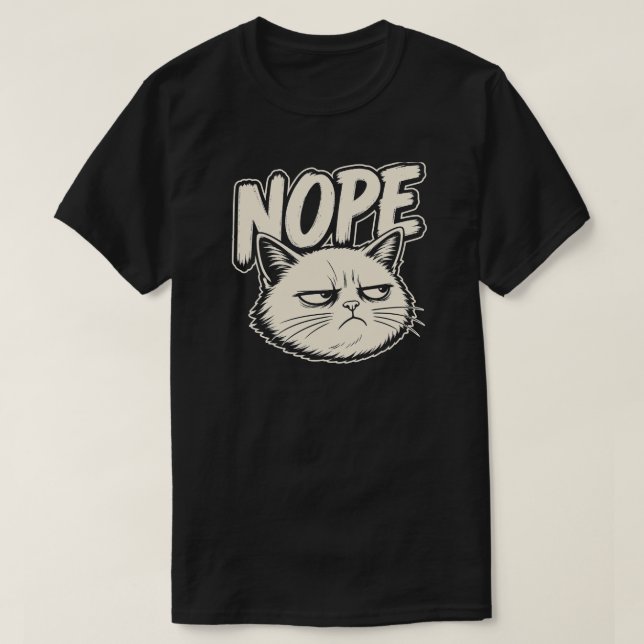 Minimale Nope-Katzen-Stimmungsdesign T-Shirt (Design vorne)