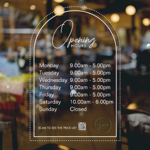 Minimale Öffnungszeiten Transparente Fensterklamme Fensteraufkleber