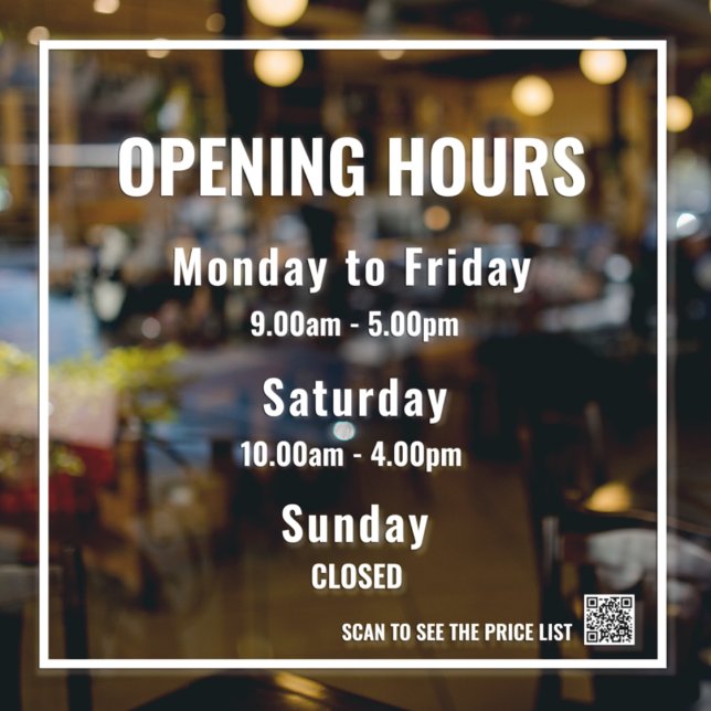 Minimale Öffnungszeiten Weißes Fensterklammern Fensteraufkleber (Von Creator hochgeladen)