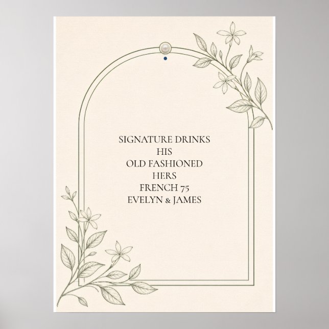 Minimale Olive Botanical Signature-Drinks-Schild Poster (Vorne)