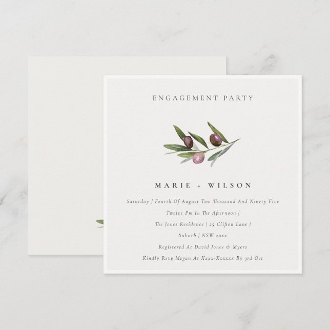 Minimale Olive Branch Foliage Verlobung einladen Dankeskarte (Vorne/Hinten)