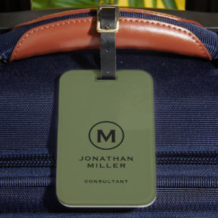 Minimale Olive Green Classic Typografy Monogram Gepäckanhänger