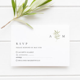 Minimale Olive Monogram Wedding RSVP Card Karte