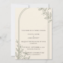 Minimale Oliven-Botanik-Bogen-Hochzeitseinladung