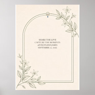 Minimale Oliven-Botanik-Hochzeit-Hashtag-Tafel Poster
