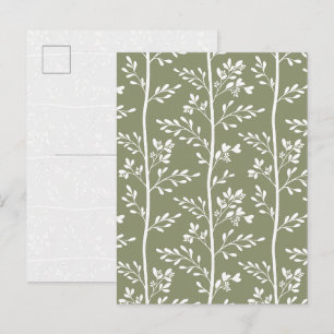 Minimale olivgrüne florale Silhouette Streifen Kun Postkarte