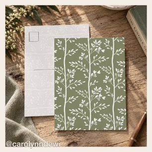 Minimale olivgrüne florale Silhouette Streifen Kun Postkarte