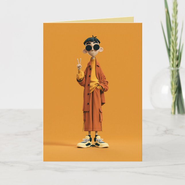 Minimale Orange Ästhetik – Stylischer 3D-Charakter Karte (Vorderseite)