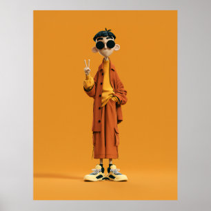 Minimale Orange Ästhetik – Stylischer 3D-Charakter Poster