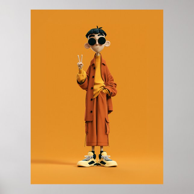 Minimale Orange Ästhetik – Stylischer 3D-Charakter Poster (Vorne)