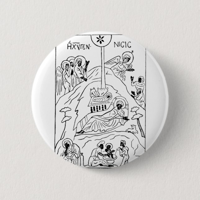 Minimale orthodoxe Weihnachtskrippe Button (Vorderseite)