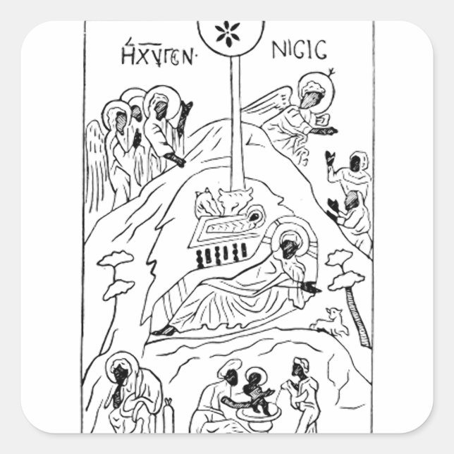 Minimale orthodoxe Weihnachtskrippe Quadratischer Aufkleber (Vorderseite)