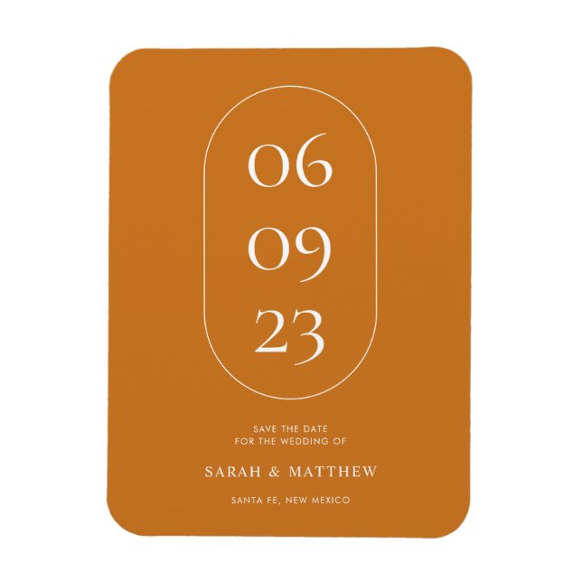 Minimale Oval Date Rahmen Ochre Orange Hochzeit Magnet (Vertikal)