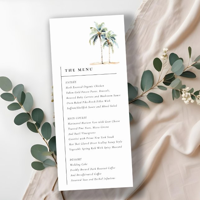 Minimale Palm Trees Tropical Wedding Menu Card Einladung (Von Creator hochgeladen)
