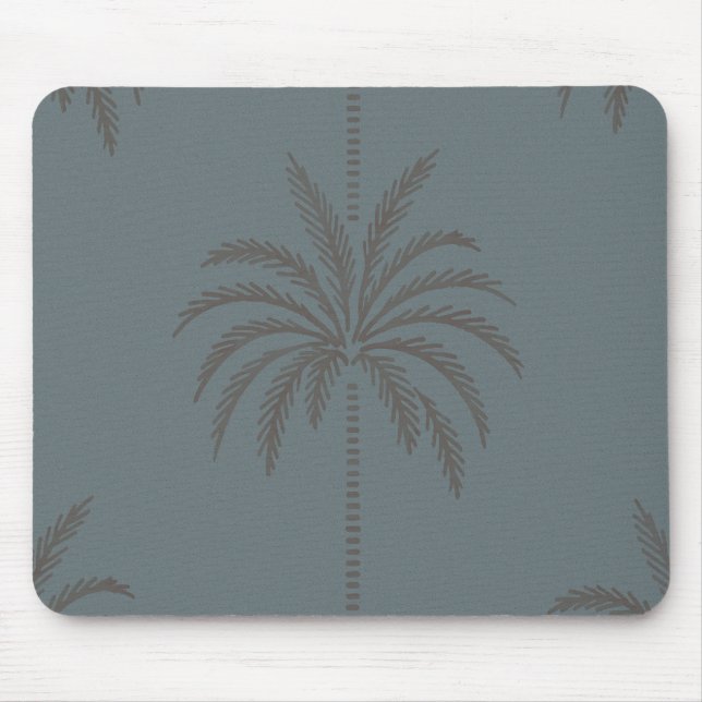 Minimale Palmbaum-Muster Blau Grau Tropisch Mousepad (Vorne)