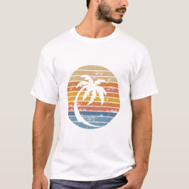 Minimale Palmbaum-Sonnenuntergangs-Retro-Kreis-Gra T-Shirt