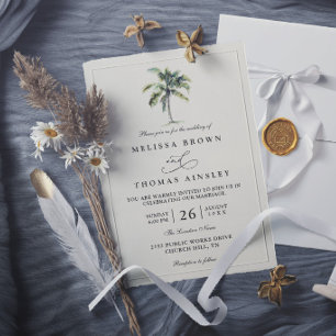 Minimale Palme Tropischer Strand Elegante Hochzeit Einladung