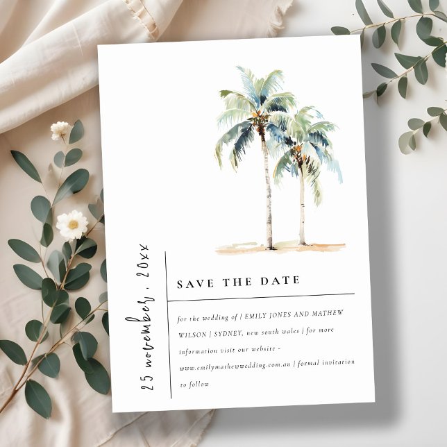 Minimale Palmen Wasserfarbe Tropische Hochzeit Save The Date (Von Creator hochgeladen)