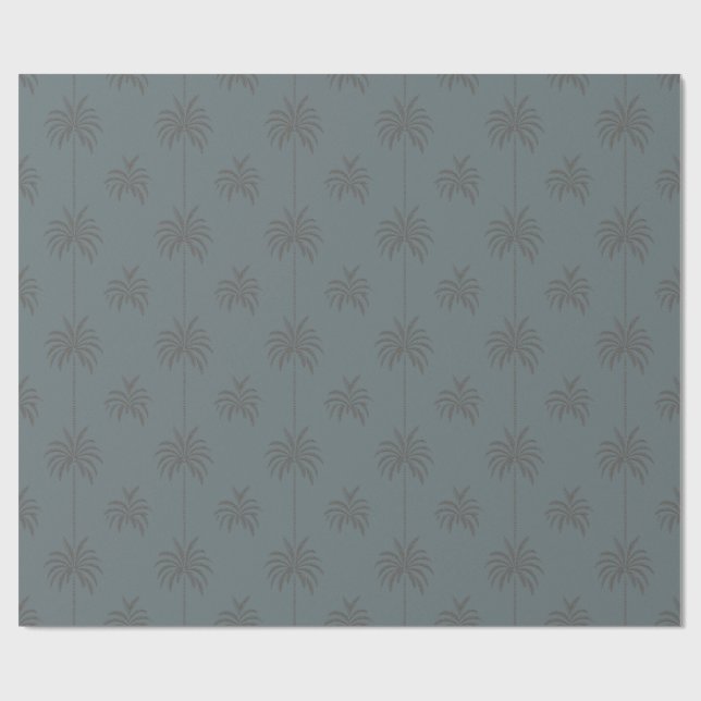 Minimale Palmenbaum-Muster Blau Grau Tropisch Geschenkpapier (Flach)