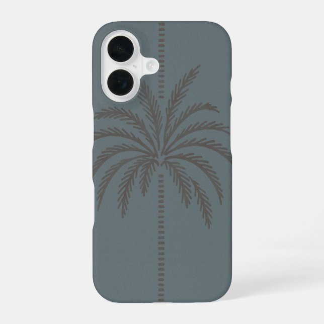 Minimale Palmenbaum-Muster Blau Grau Tropisch iPhone 16 Hülle (Rückseite)