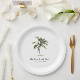Minimale Palmenstrand-Traumhochzeit Pappteller