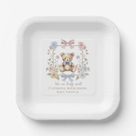 Minimale Pastell-Blumen-Teddybär-Baby-Party Pappteller