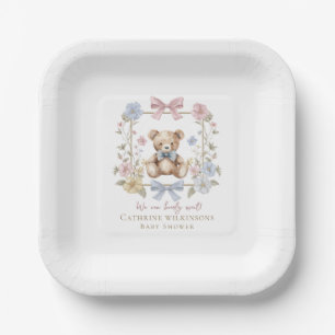 Minimale Pastell-Blumen-Teddybär-Baby-Party Pappteller