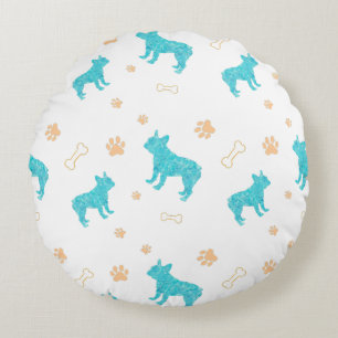 Minimale Pastellblaue Französische Bulldogge Wurfk Rundes Kissen