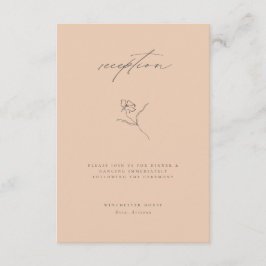 Minimale Peach Fine Art Floral Hochzeitsempfang Begleitkarte