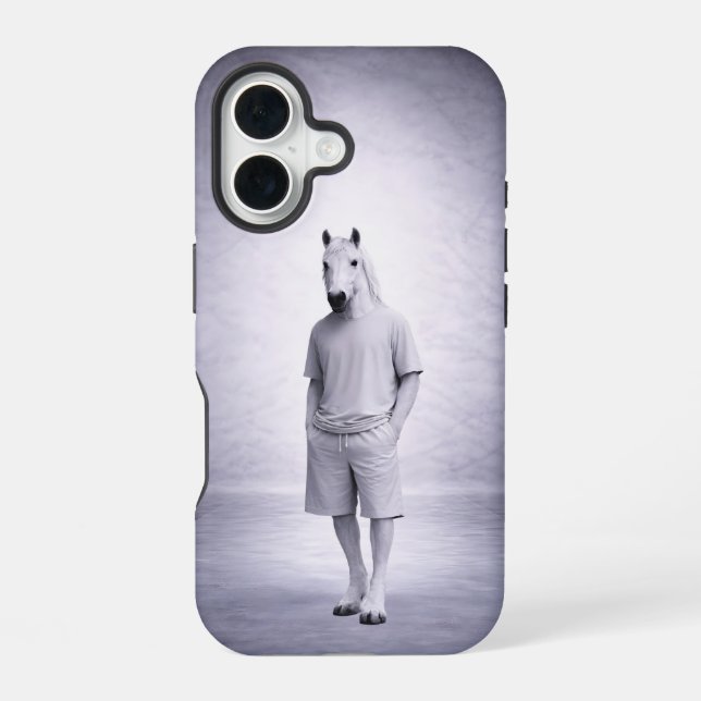 Minimale Pferd in lässiger moderner Kleidung iPhone 16 Hülle (Rückseite)