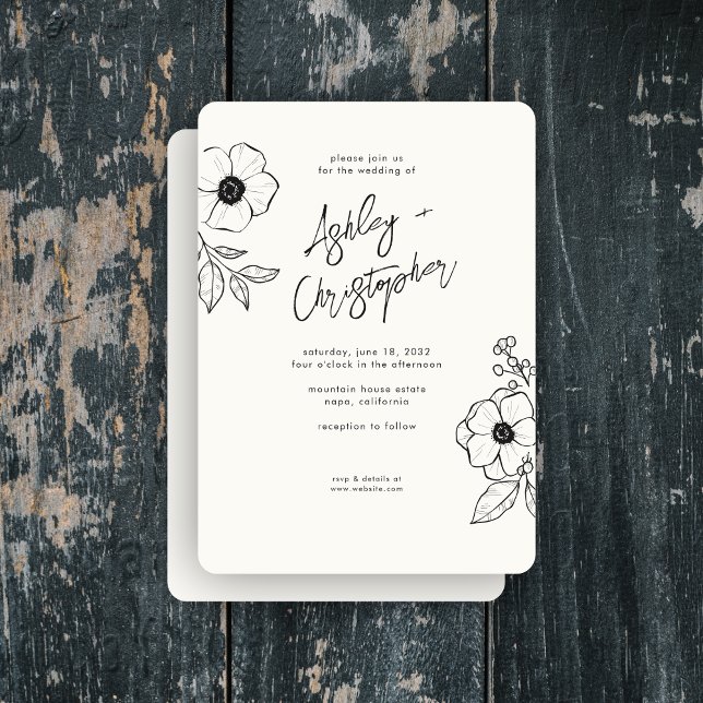 Minimale pflanzliche Botanische Milk White Wedding Einladung (Von Creator hochgeladen)