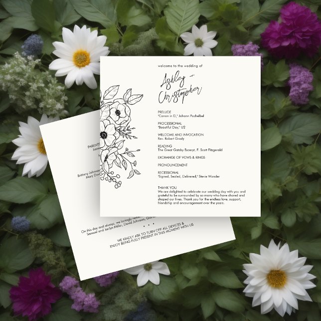 Minimale pflanzliche Botanische Milk White Wedding Programm (Von Creator hochgeladen)