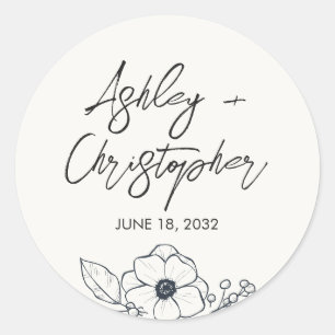 Minimale pflanzliche Botanische Milk White Wedding Runder Aufkleber