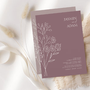 Minimale Pflaume Lila weiße Wildblumen Hochzeit Einladung