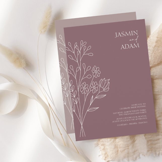 Minimale Pflaume Lila weiße Wildblumen Hochzeit Einladung (Von Creator hochgeladen)