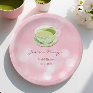 Minimale Pink Matcha Brautparty Pappteller