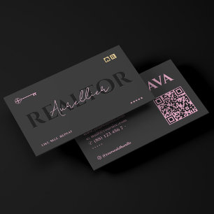 Minimale Pink-Schwarze-Key-Mortgage-Broker-Immobil Visitenkarte