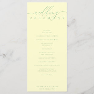 Minimale Pistazien- und Creme-Schrift-Hochzeitszer Programm