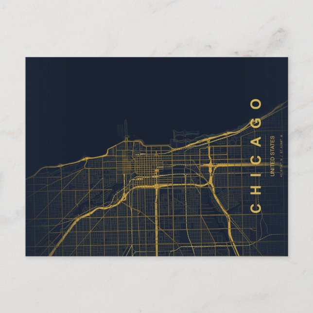 Minimale Postkarte mit Stadtplan von Chicago (Vorderseite)