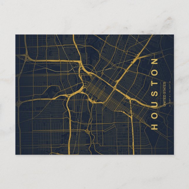 Minimale Postkarte Stadtplan Houston (Vorderseite)