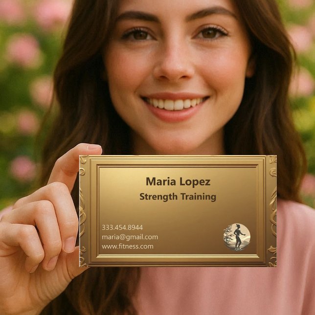 Minimale professionelle Gold-Stärke-Trainingsgerät Visitenkarte (Minimal Professional Shining Gold Strength Trainer Business Card)