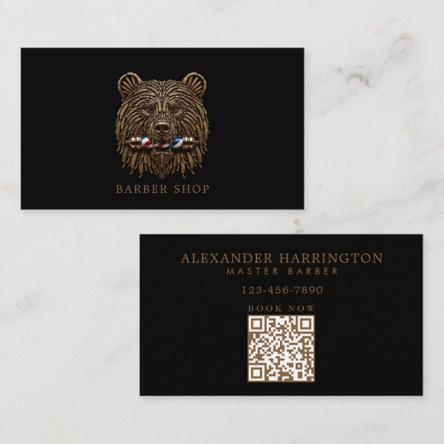 Minimale professionelle Herrenbarbier Bronze Bär Visitenkarte (Vorne/Hinten)