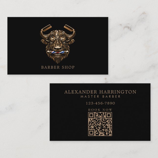 Minimale professionelle Herrenbarbier-Bronze Büffe Visitenkarte (Vorne/Hinten)